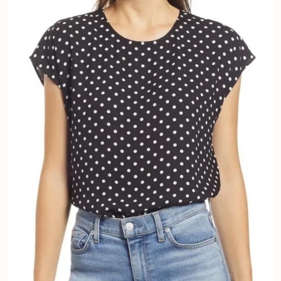 🆕️ Halogen Cap Sleeve Polka Dot Blouse in Black & White size XS - Picture 1 of 6